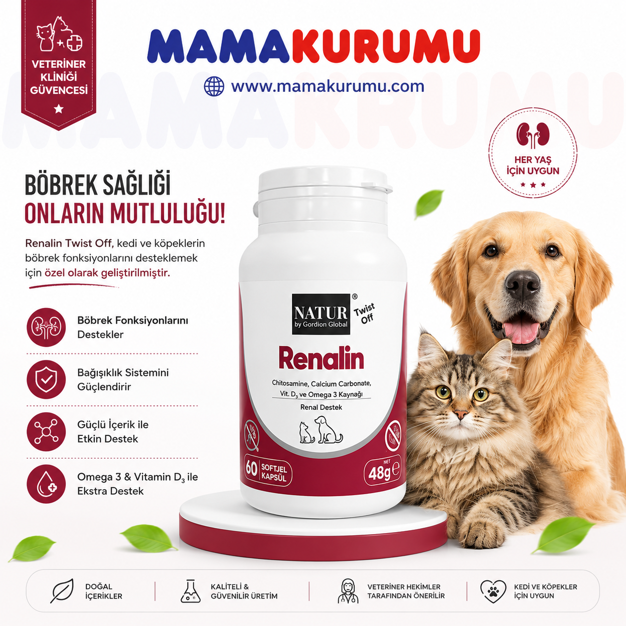 Natur Renalin Kedi ve Köpekler İçin Böbrek ve İdrar Yolu Destekleyici Takviye - Görsel 2