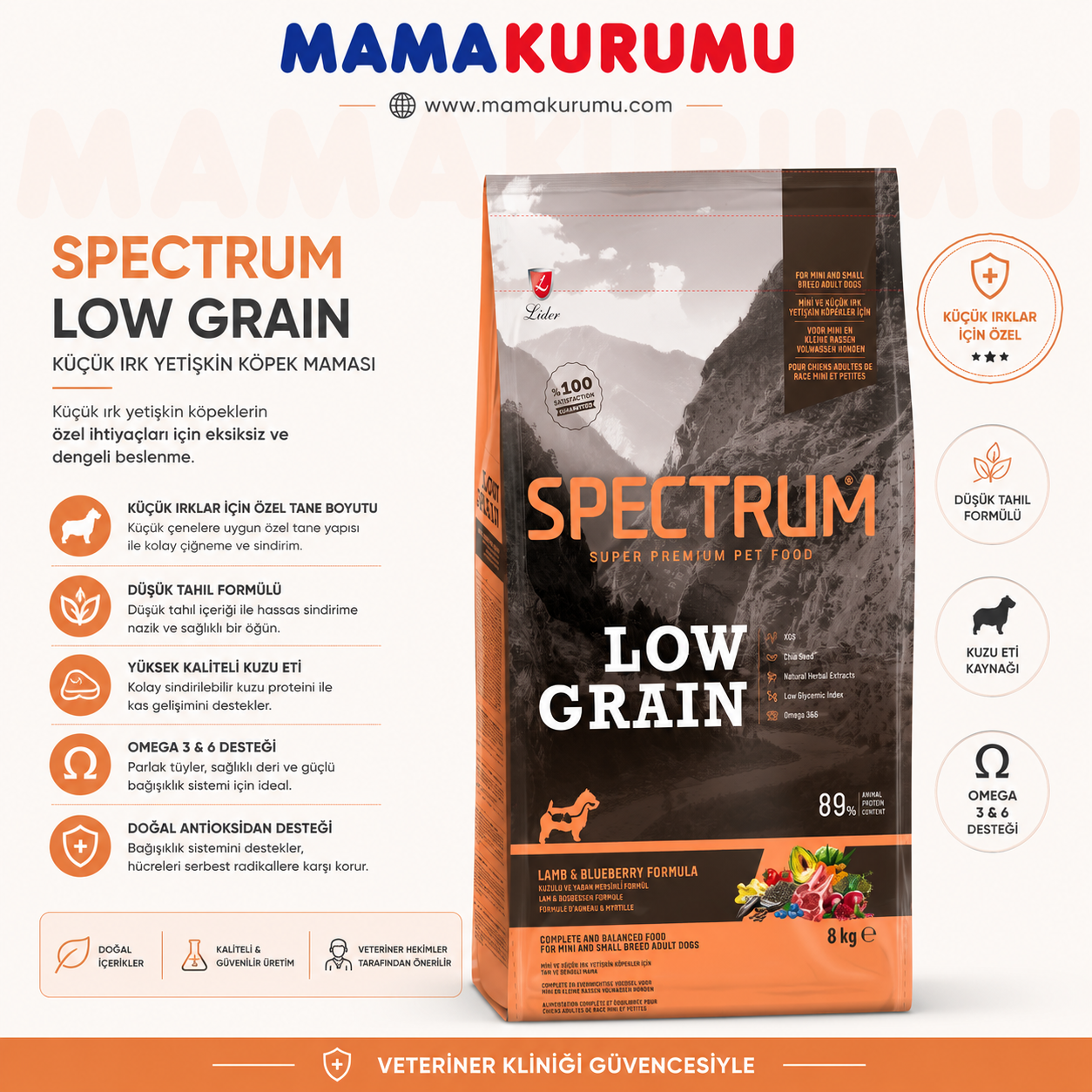Spectrum Mini & Küçük Irk Yetişkin Köpek Maması - Kuzulu ve Yaban Mersinli 8 kg
