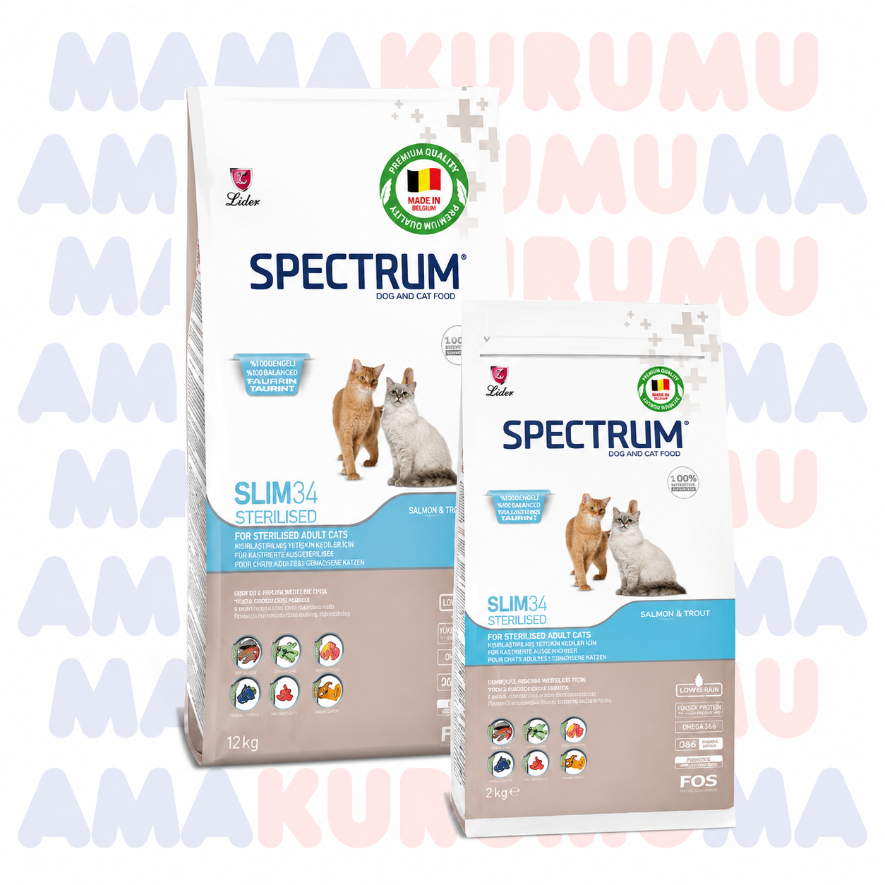 Spectrum Slim 34 Kısırlaştırılmış Somonlu Yetişkin Kedi Maması (12 Kg)