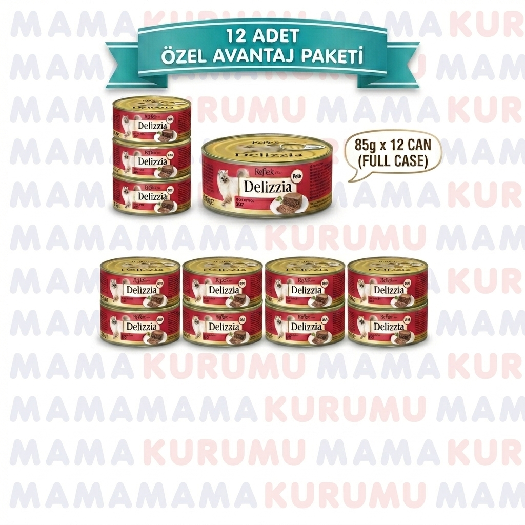 Reflex Plus Delizzia Kıyılmış Dana Etli Pate Konserve Kedi Maması (85 g x 12 Adet)