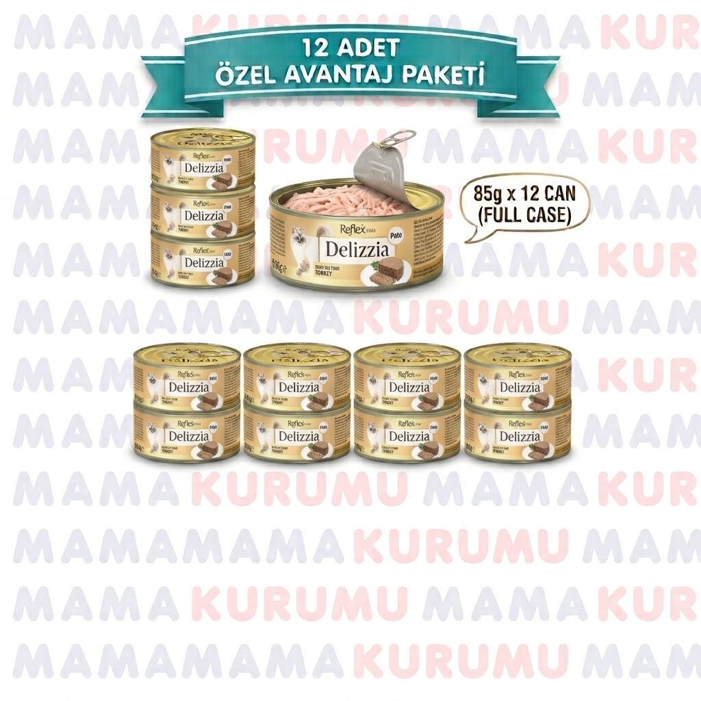 Delizzia / Kıyılmış Hindili Yetişkin Kedi Maması 85 gr x 12 Adet